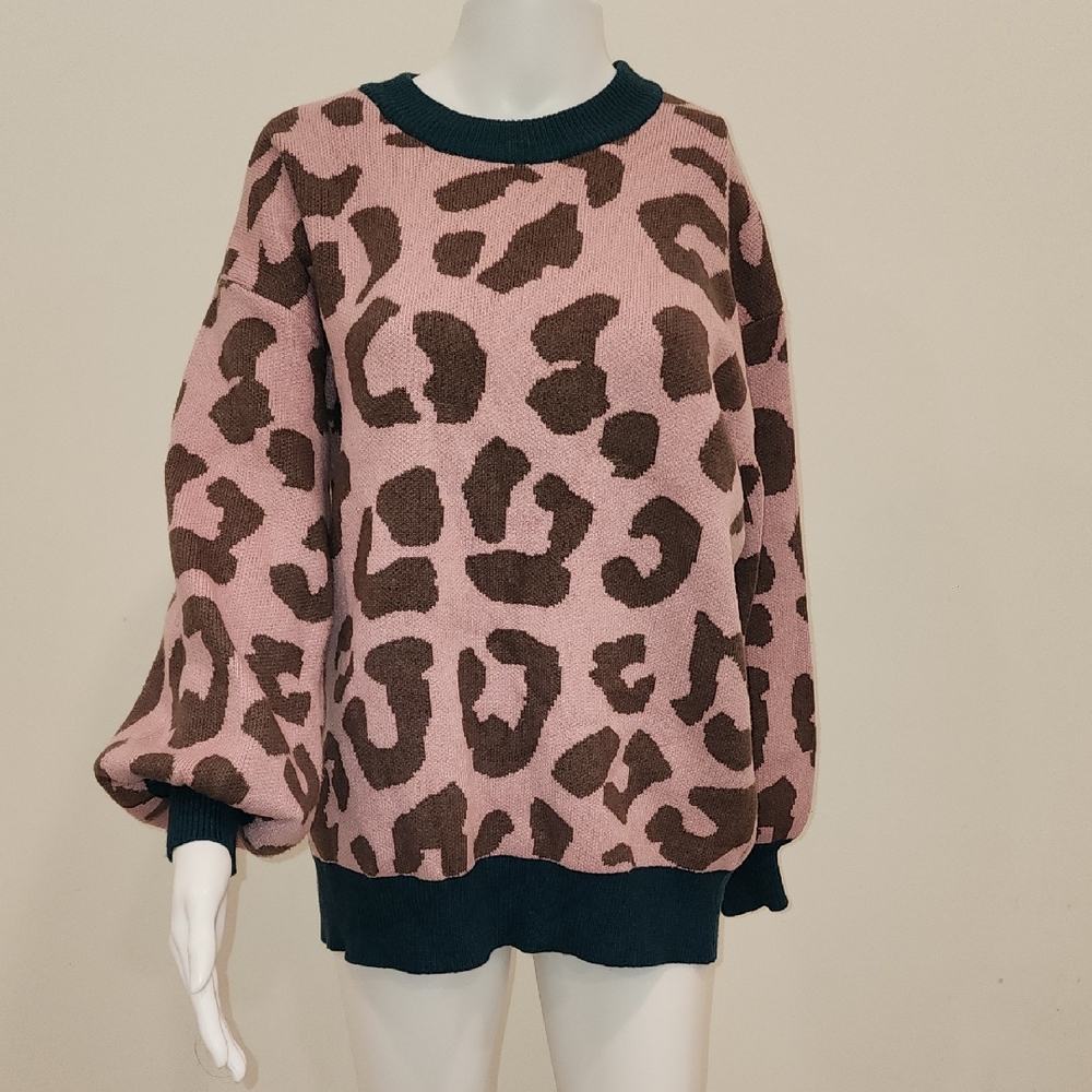 ODDY Pink and Brown Leopard Print Sweater